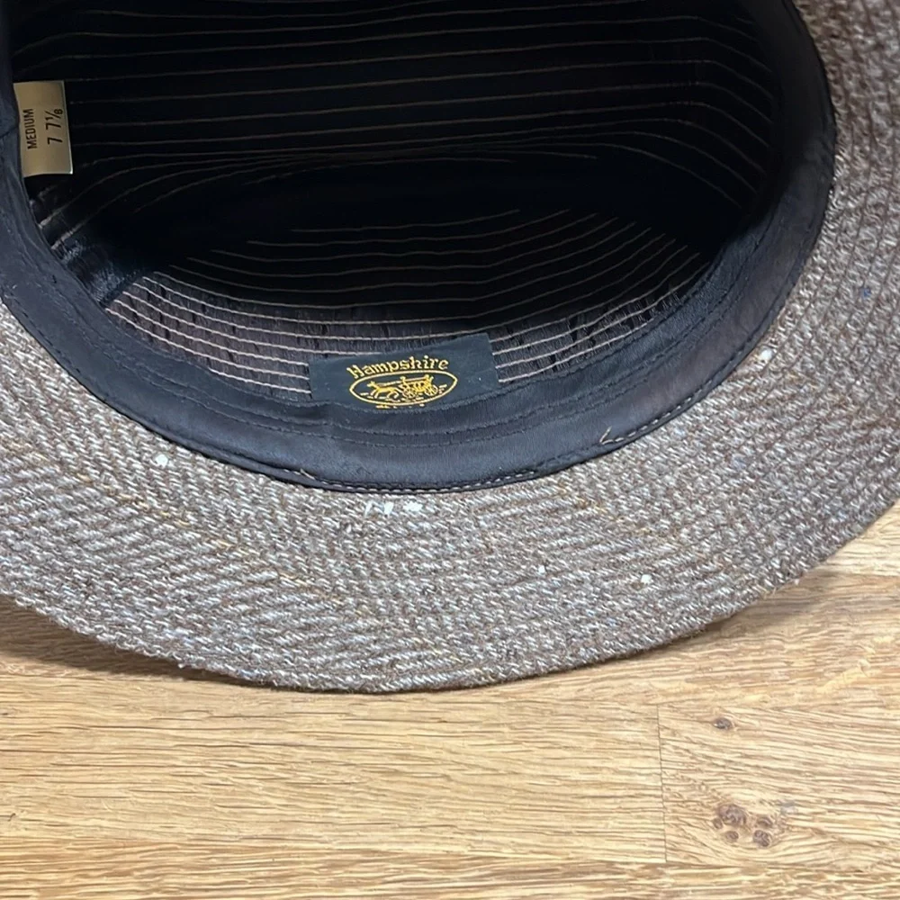 Vintage Hampshire Club Brown Tweed Fedora Hat 100% British Wool Men’s 7 7 1/8